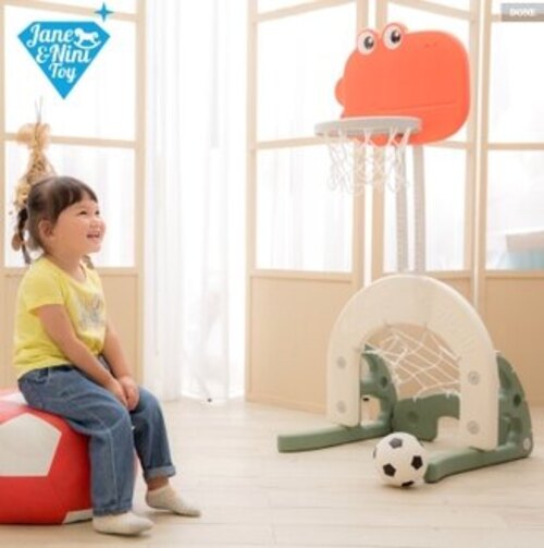 【JN.Toy】3合一多功能中型籃球架(小暴龍)  |嬰幼玩具|溜滑梯｜遊戲球屋｜跳跳馬