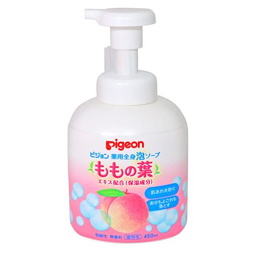 日本《Pigeon 貝親》桃葉泡沫沐浴乳(瓶裝) 450ml  |清潔護膚|沐浴乳｜洗髪乳｜香皂