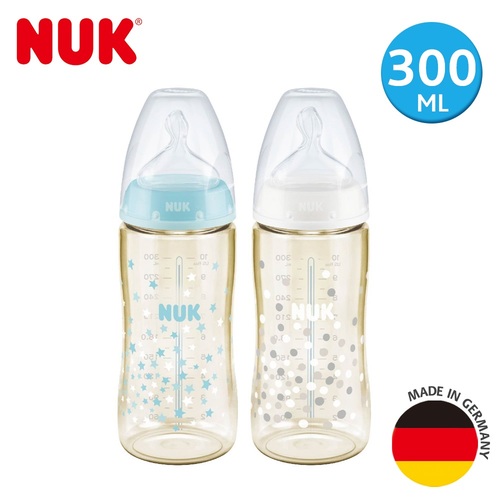NUK寬口徑PPSU感溫奶瓶300ml-附中圓洞矽膠奶嘴(顏色隨機出貨)  |寶寶哺育|奶瓶｜奶嘴｜配件