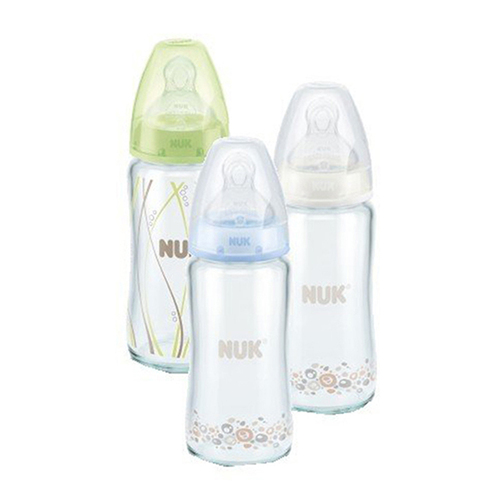 NUK寬口玻璃彩色奶瓶240ml/附2號中圓  |寶寶哺育|奶瓶｜奶嘴｜配件