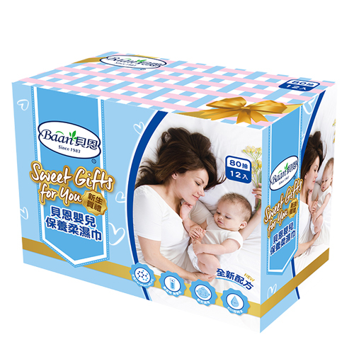 Baan 貝恩 嬰兒保養柔濕巾80抽-12入新生賀禮產品圖