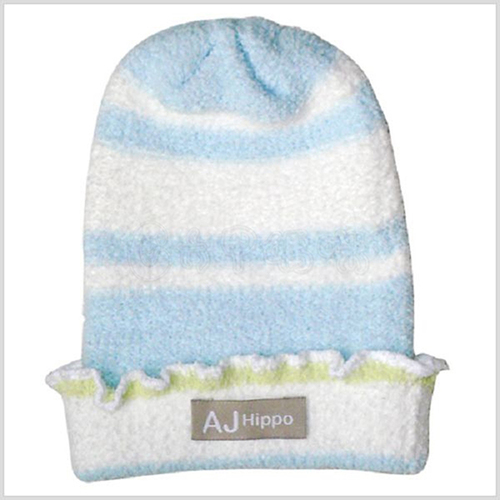 AJ Hippo 小河馬-初生型針織嬰兒帽/藍  |棉紡衣著|手套｜腳套｜帽子
