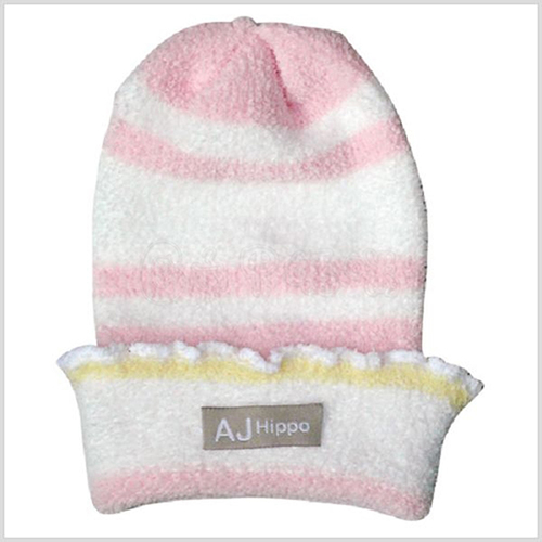 AJ Hippo 小河馬-初生型針織嬰兒帽/粉  |棉紡衣著|手套｜腳套｜帽子