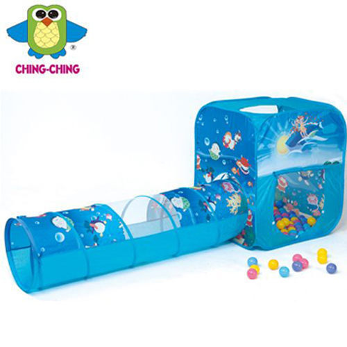 親親 ChingChing 方形帳篷+隧道+100顆彩球(彩盒裝)  |嬰幼玩具|溜滑梯｜遊戲球屋｜跳跳馬