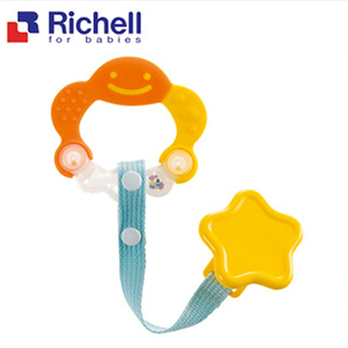 Richell 固齒器橘黃色附固定夾  |嬰幼玩具|固齒器｜手搖鈴｜安撫巾