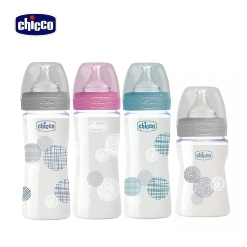Chicco舒適哺乳-防脹氣寬口玻璃奶瓶240ml/150ml（小單孔）3色可選  |寶寶哺育|奶瓶｜奶嘴｜配件