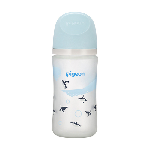 Pigeon貝親第三代母乳實感玻璃矽膠護層奶瓶240ml企鵝  |全新商品
