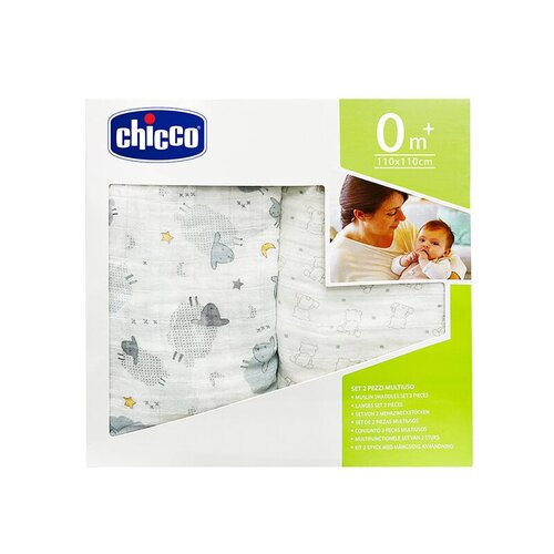 Chicco 寶貝嬰兒純棉透氣包巾毯-2入(跳跳羊&手繪熊)  |禮盒專區|彌月禮盒
