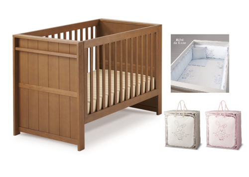 BeBe Deluxe 嬰兒大床-摩卡木紋+泡棉墊+歐式寢具組  |生活寢具|嬰幼兒床｜遊戲床｜搖床